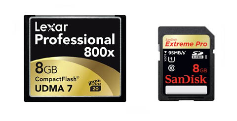 Las tarjetas Compact Flash y las SD son las más utilizadas por las cámaras réflex